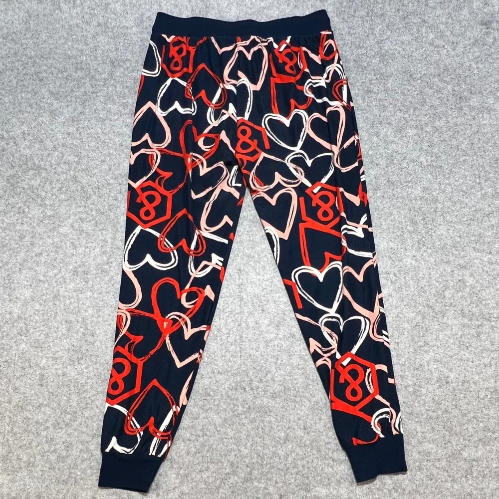 Agnes & Dora Heart Print‎ Jogger Pants Navy Cozy Lounge Drawstring Womens Large
